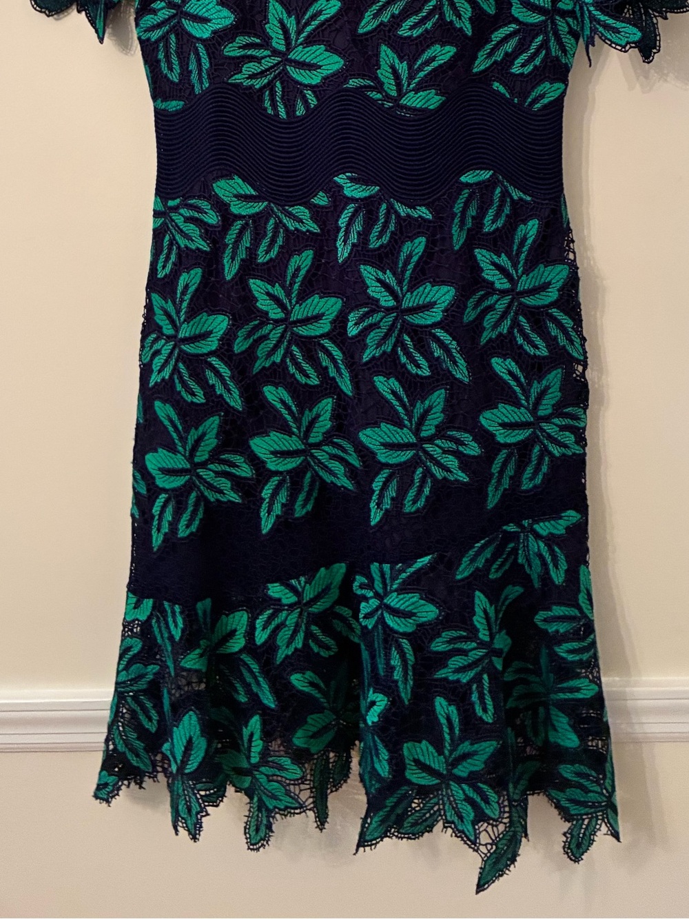 Sea Navy Mini Dress with Green Floral Lace - Picture 9 of 9